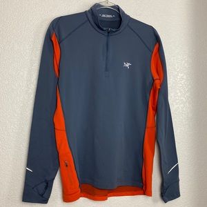 Arc’Teryx Gray Orange Half Zip Technical Base Layer Skiing Hiking Reflective L